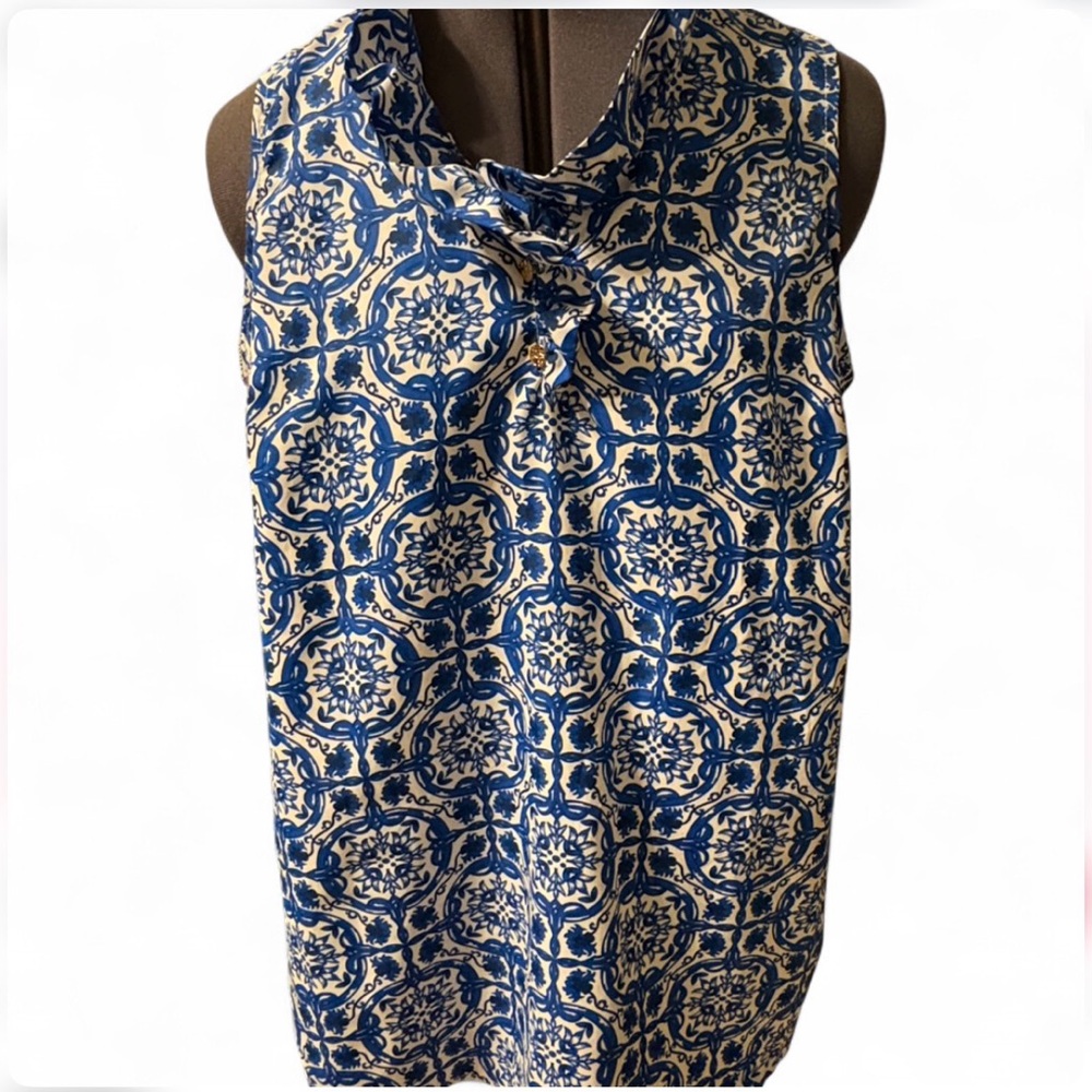Mud Pie Navy and Cream Patterned Blouse